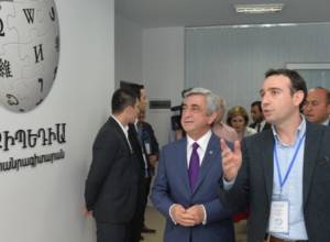 Serzh Sargsyan attends opening of Wikimedia Armenia Office and visits MIR TV