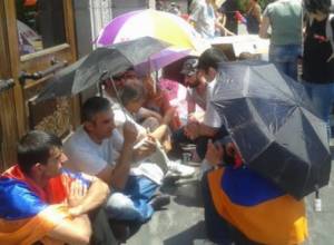 Sit-in is going on: Activists cleaned Liberty Square