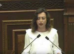 Member of Yelk faction Lena Nazaryan presents Nikol Pashinyan