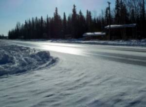 Some sections of roads are covered with ice