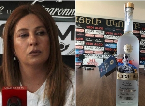 Постанджян пришла на пресс-конференцию с водкой «Премьер»