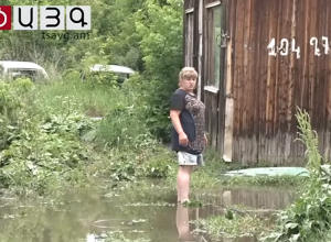 Gyumri River flows through neighborhood with garbage