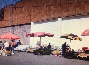 Employees of Nor Nork market appear outside