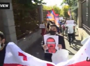 Group of citizens gather near Georgian embassy