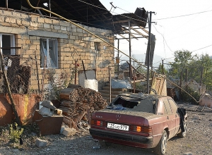 Residential house destroyed in Stepanakert. Owner and neighbor injured.