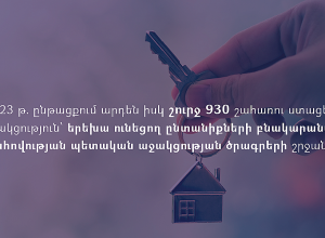 930 շահառու ստացել է աջակցություն՝ երեխա ունեցող ընտանիքների բնակարանային ապահովության պետական աջակցության ծրագրերի շրջանակում