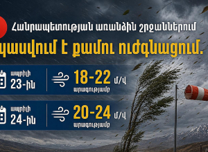 Սպասվում է քամու ուժգնացում